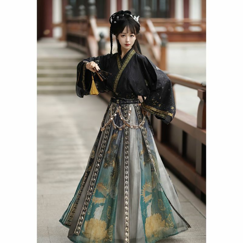 Chiński styl Hanfu Wei Jin styl kobiecy chiński tradycyjny spódnica kołnierz talia spódnica Jin system codzienny kostium jesień i zima