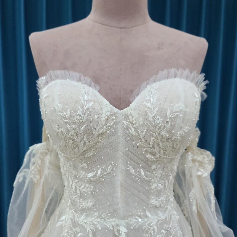 Księżniczka popularny projekt suknie ślubne dla kobiet 2024 panna młoda A-line Sweetheart suwak pełne rękawy szata de marie LSSM016