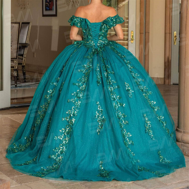 Marszczona balowa z odkrytymi ramionami sukienka na Quinceanera 2023 cekinów sukienki koktajlowe dopasowany stanik Vestidos De Baile