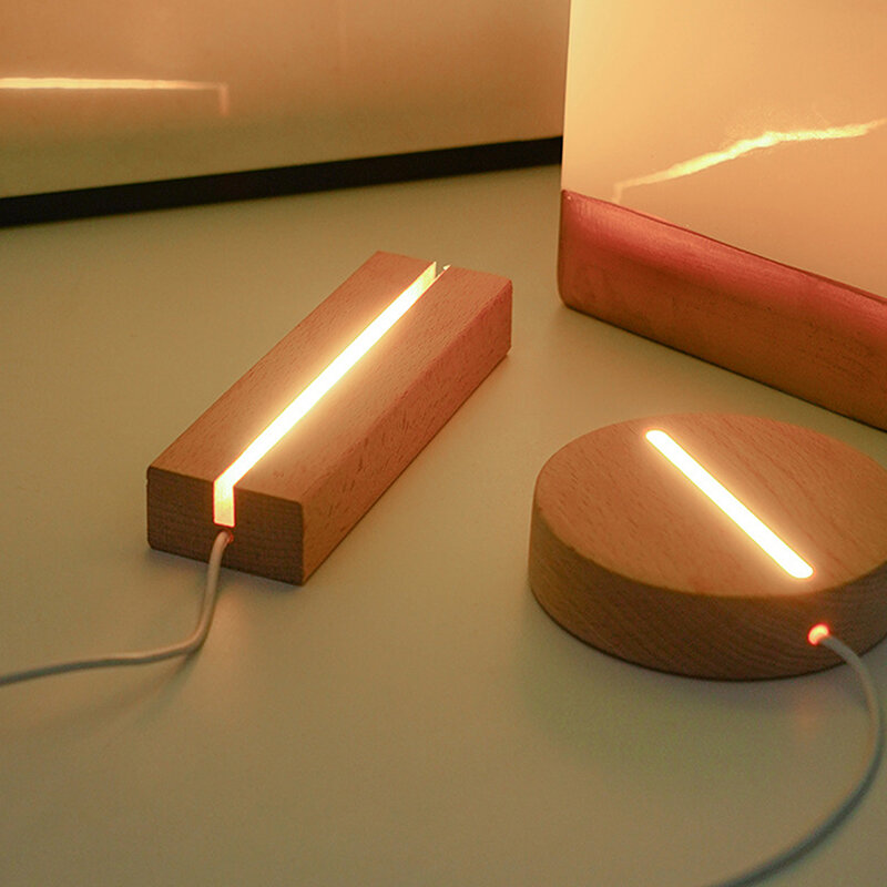 Suporte da lâmpada luminosa de madeira sólida, 3D Acrílico LED Night Light Base, DIY Decoração da sala