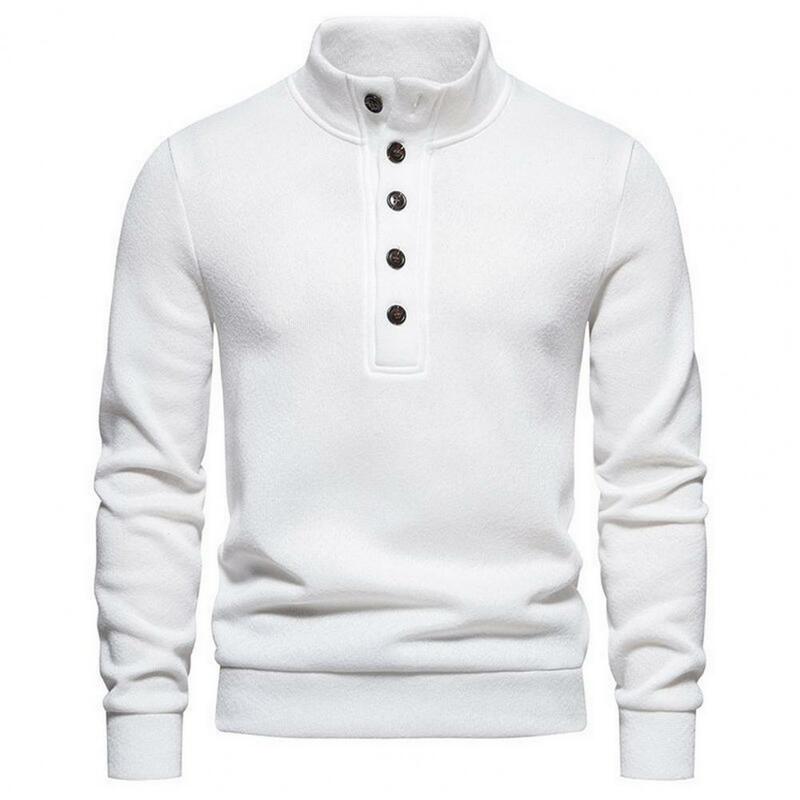 White Turtleneck Button Sweater for Men Autumn Winter Long Sleeve Knit Sweater Mens Casual Soft Lightweight Bottoming Shirt
