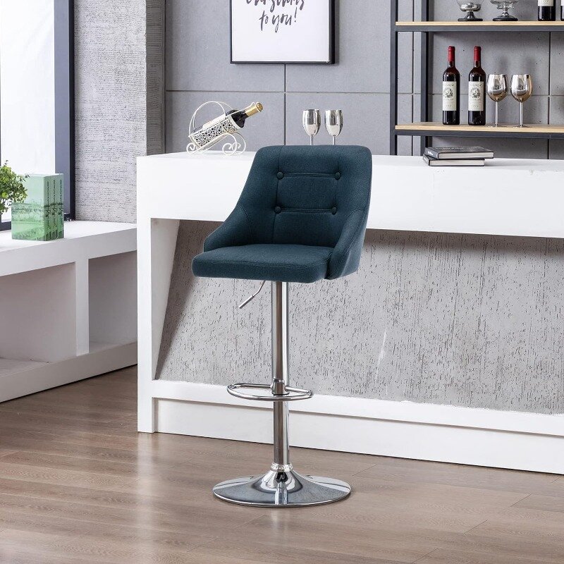 Taburete de Bar giratorio con respaldo, taburete de barra acolchado de tela ajustable, altura de mostrador tapizada, silla de Bar con elevador de aire para cocina y comedor