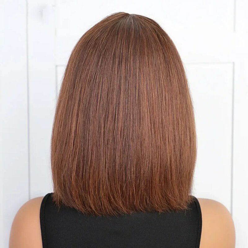 Put On And Go Straight Bob Wig With Bangs Natural Short Straight Wigs Full Machine Made Glueless Brazilian Virgin Hair Bangs Wig
