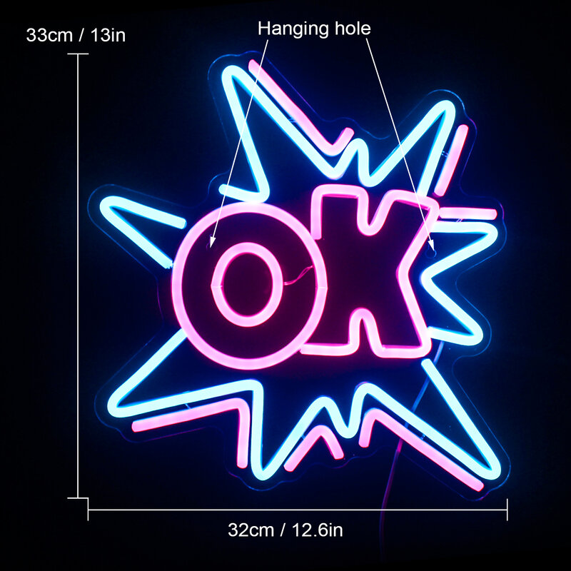 Letrero de neón OK luces LED explosión, diseño fresco, decoración de fiesta de habitación para el hogar, bares, Festival de cumpleaños, lámpara de pared de arte colgante, regalo
