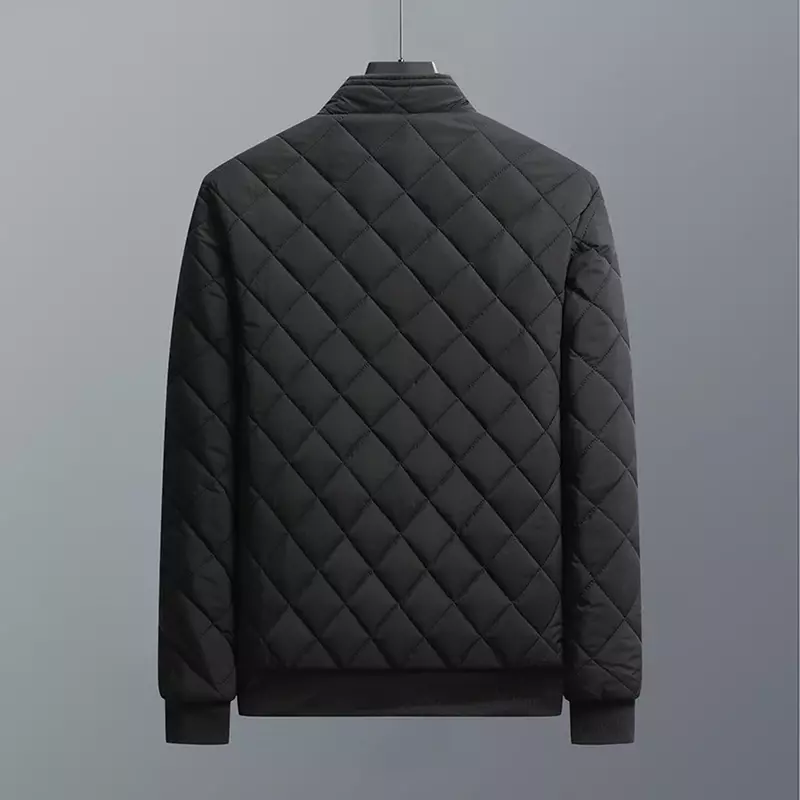 2024 baru mantel Slim Fit musim gugur musim dingin jaket Bomber pria pola berlian jaket kasual Fleece Lined pakaian Fashion pria