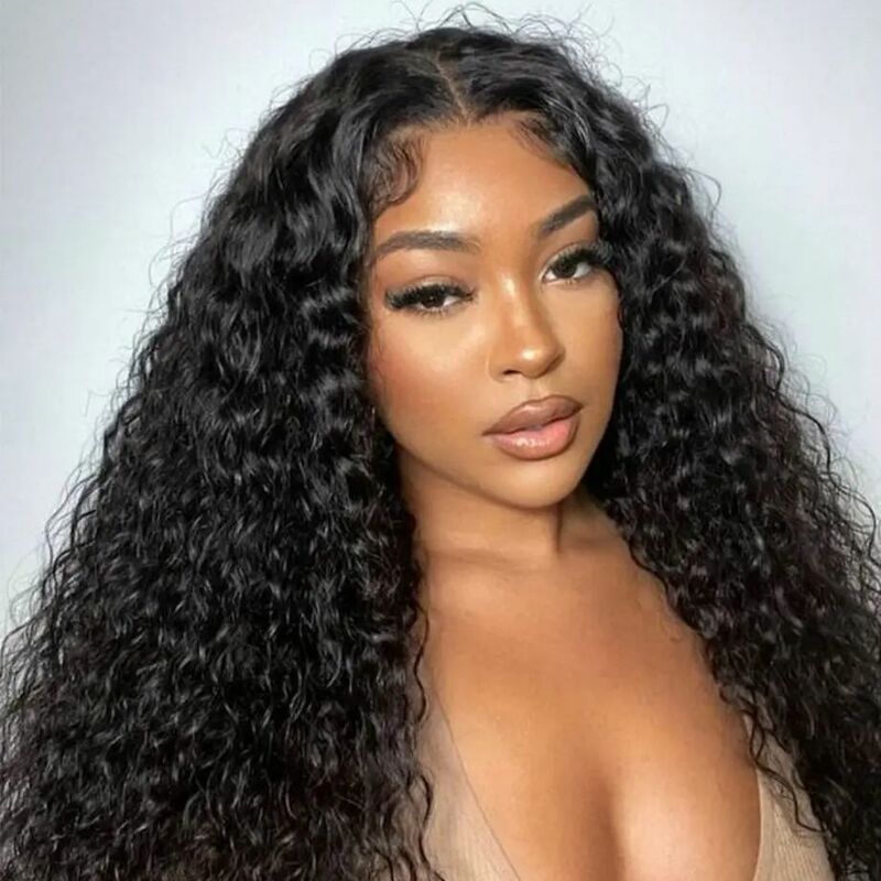 Black curly 13x6 40 inch hd lace frontal wig deep water wave human hair 100% brazilian choice for women cheap on sale clearance