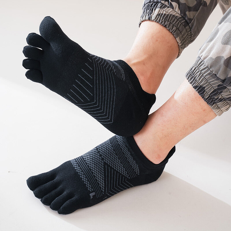 5 Pairs/lot Man Sport 5 Finger Socks Cotton Solid Sweat-Absorbing Breathable Shallow Mouth Fitness Travel Ankle Boat Toe Socks