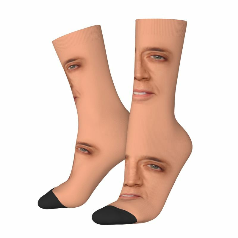Cute Print Nicolas Cage Meme Socks for Women Men Stretchy Summer Autumn Winter Funny Crew Socks