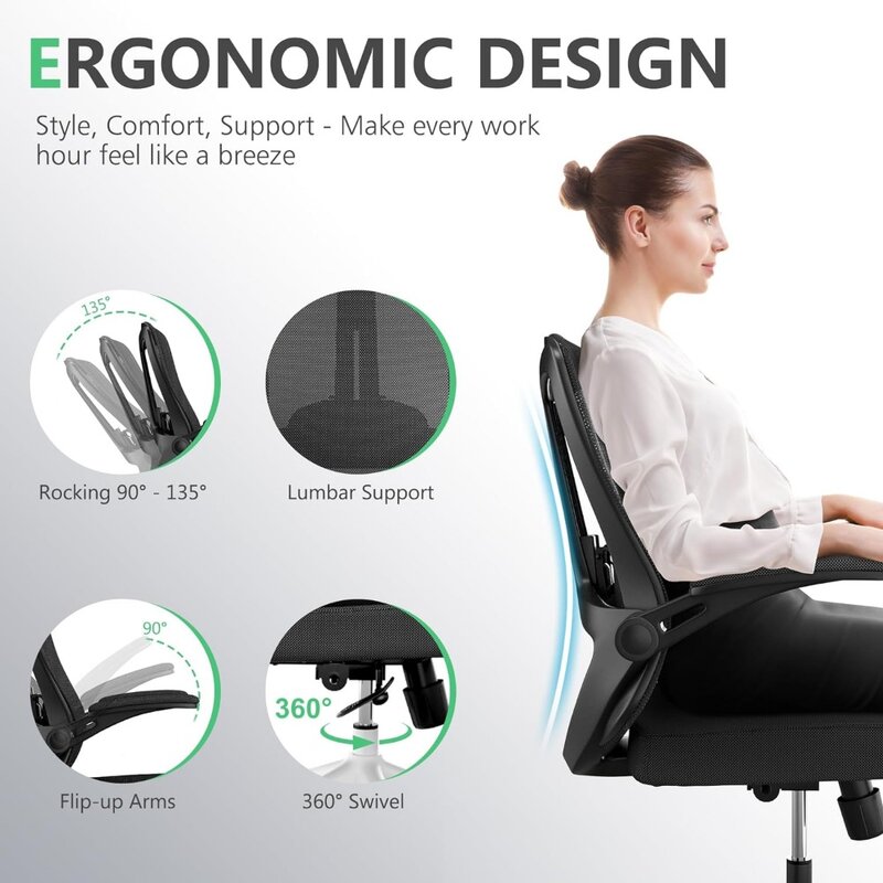 Kursi kantor dengan kapasitas 350LBS, kursi meja rumah nyaman ergonomis, kursi Gaming tengah belakang dengan roda, tinggi dapat disesuaikan