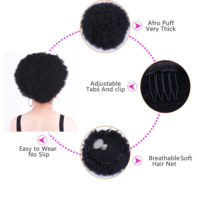 10inch Short Synthetic Afro Puff Drawstring Ponytail Kinky Curly Hair Bun Extension Hairpieces for Black Women and Child