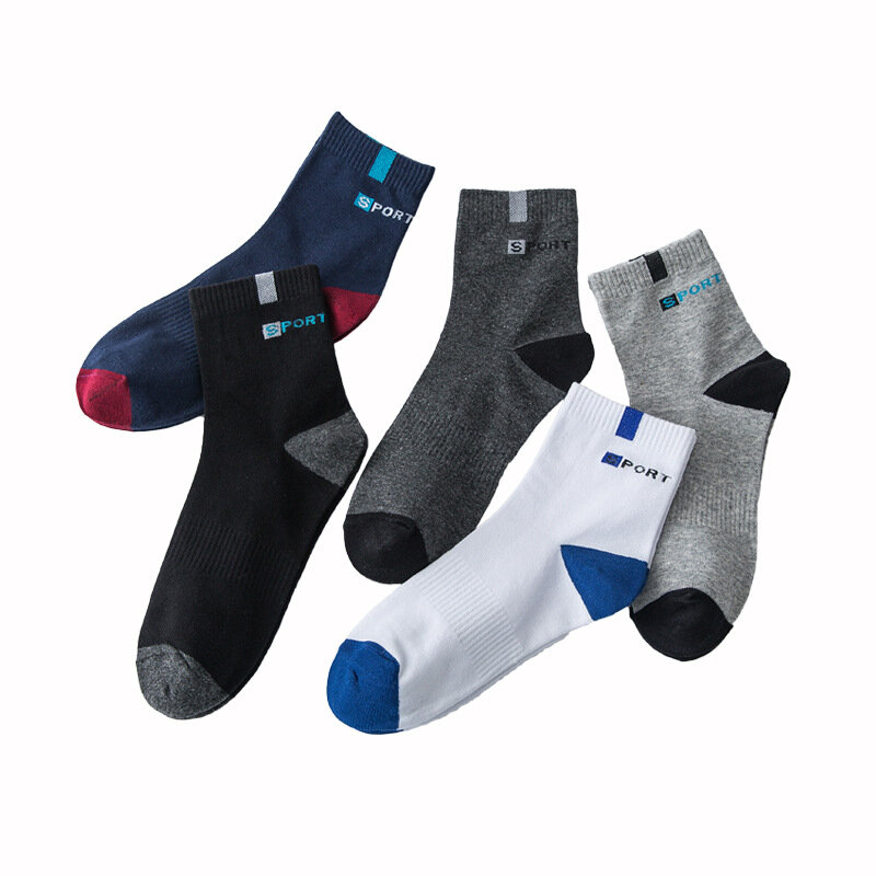 5 Paar Männer Business Socken Buchstaben atmungsaktive Deodorant Sport Baumwoll socken Herbst und Winter Modelle von Mid-Calf Socken Größe 38-47