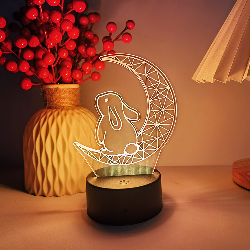 Veilleuse 3D Personnalisée en Forme de Lapin Mignon en Acrylique, Luminaire Décoratif d'Nik, Idéal pour la Chambre d'un Bébé