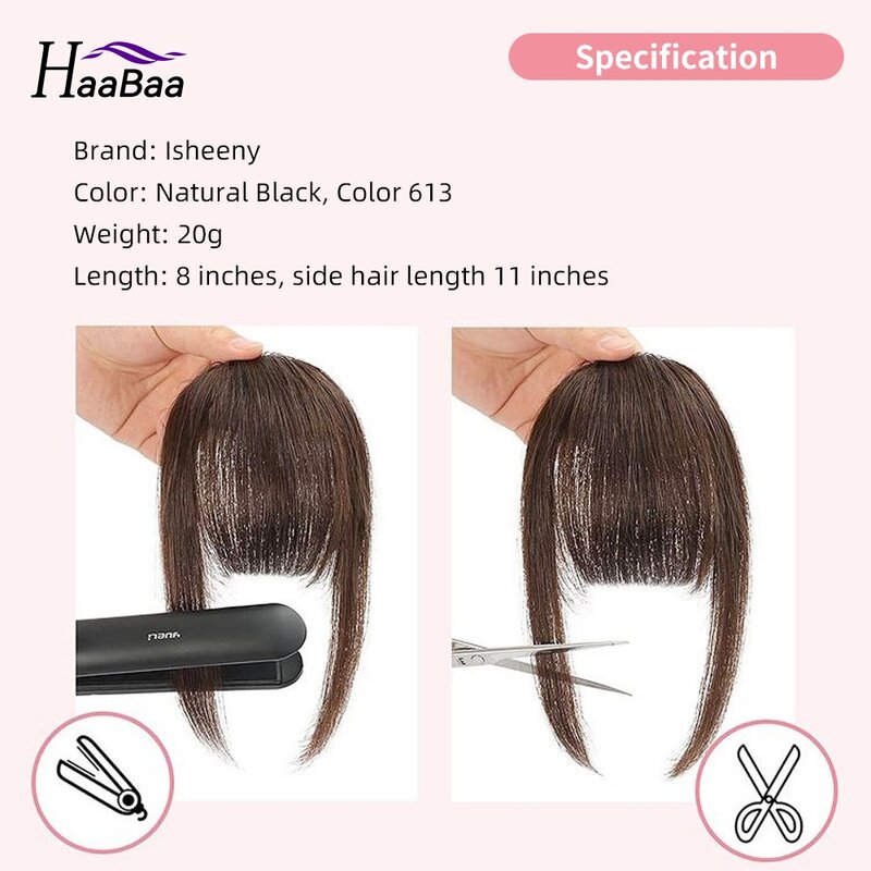 Natural Balck Clip in Hair Bangs Fringe Real Human Hair Bang Clip in Hair Extensions Clip on Bangs with Temples