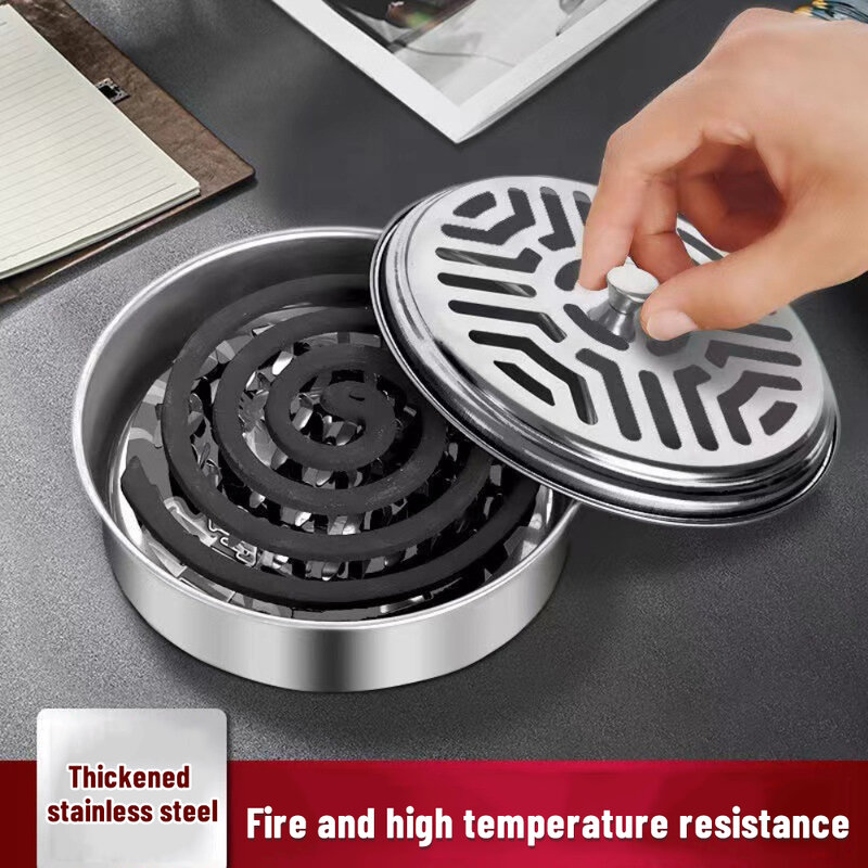 Modern Stainless Steel Round Rack Plate Portable Spiral Cover Mosquito Coil Holder Tray Incense Insect Repellen Candle Holder