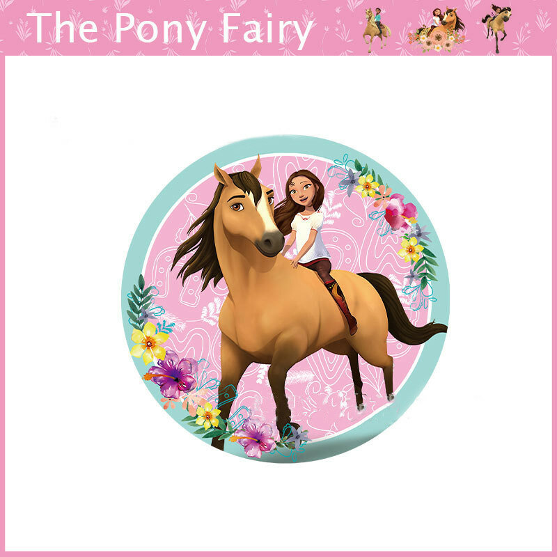 Cartoon Spirit Riding Horse Party Decor Disposable Tableware Paper Plate Cup Cake Topper Kids Girl Happy Birthday Party Supplies
