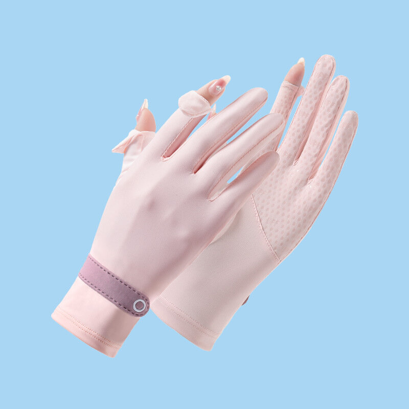Guantes de dos dedos de seda de hielo para mujer, guantes de ciclismo con pantalla táctil abatible, guantes deportivos finos de primavera y verano