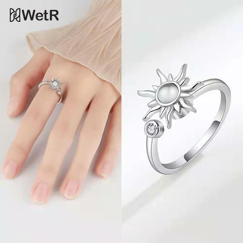 แหวนดอกไม้หมุนได้สำหรับผู้หญิงแหวนหมุนเครื่องประดับของขวัญเปิดปรับได้สำหรับเด็กผู้หญิง