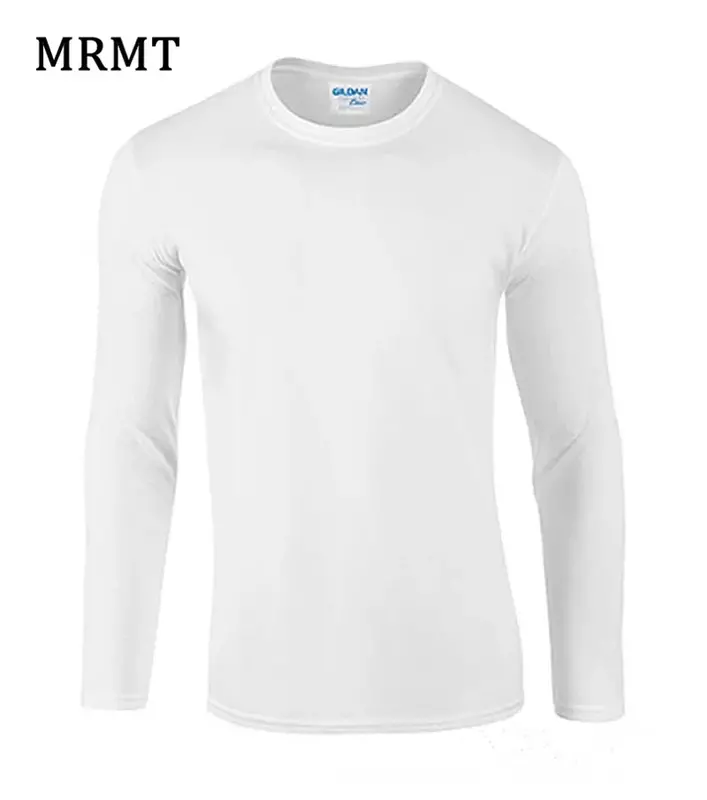 B6818-camisetas de manga larga para hombre, camisa de Color puro con cuello redondo, 100% algodón, ropa masculina