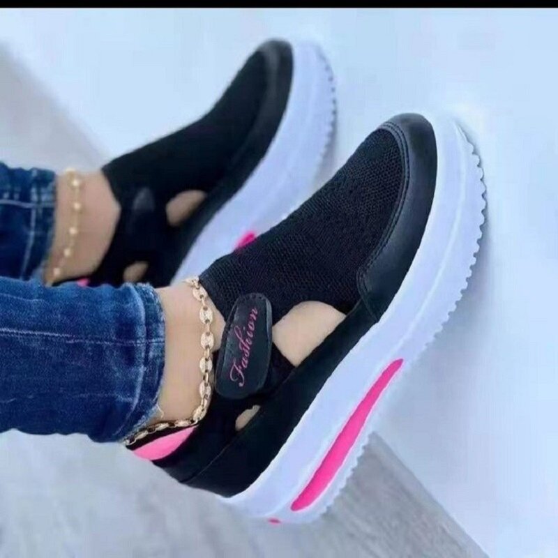 2023 Summer New Breathable Mesh Wedge Casual Sport Shoes Plus Size 43 Non Slip Woman Vulcanize Shoes Platform Women Sneakers