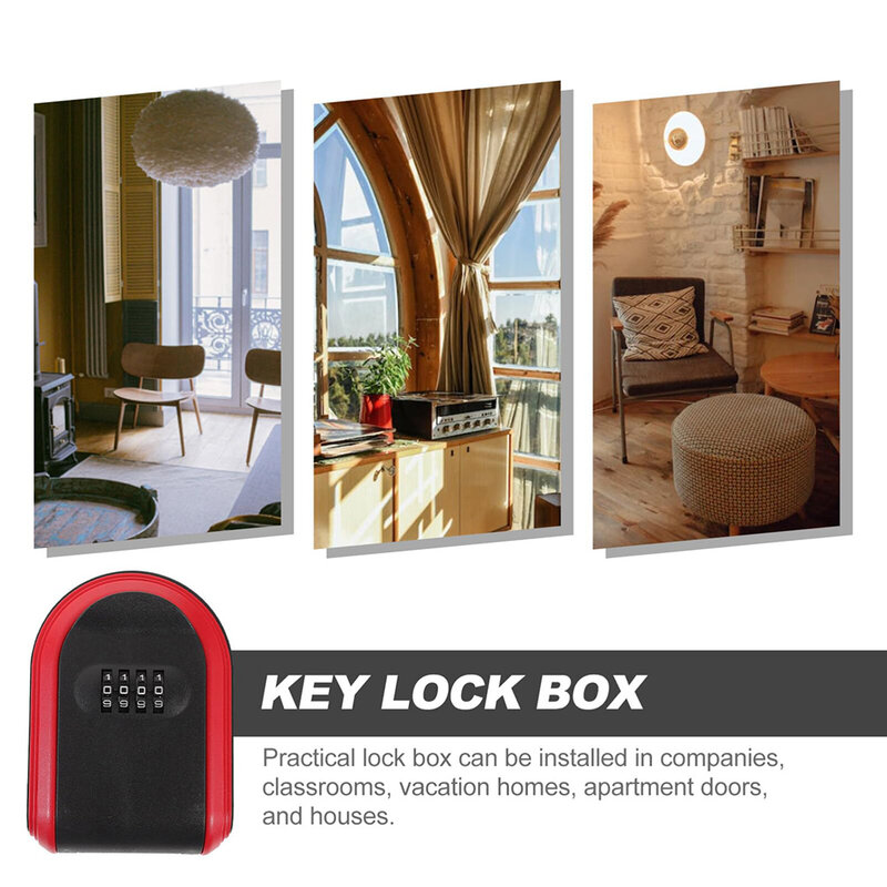 Key Lock Box with Small 4 Digit Combination Wall Mounted Secure Lock Box for House Key Resettable Code Safe Security Key Box