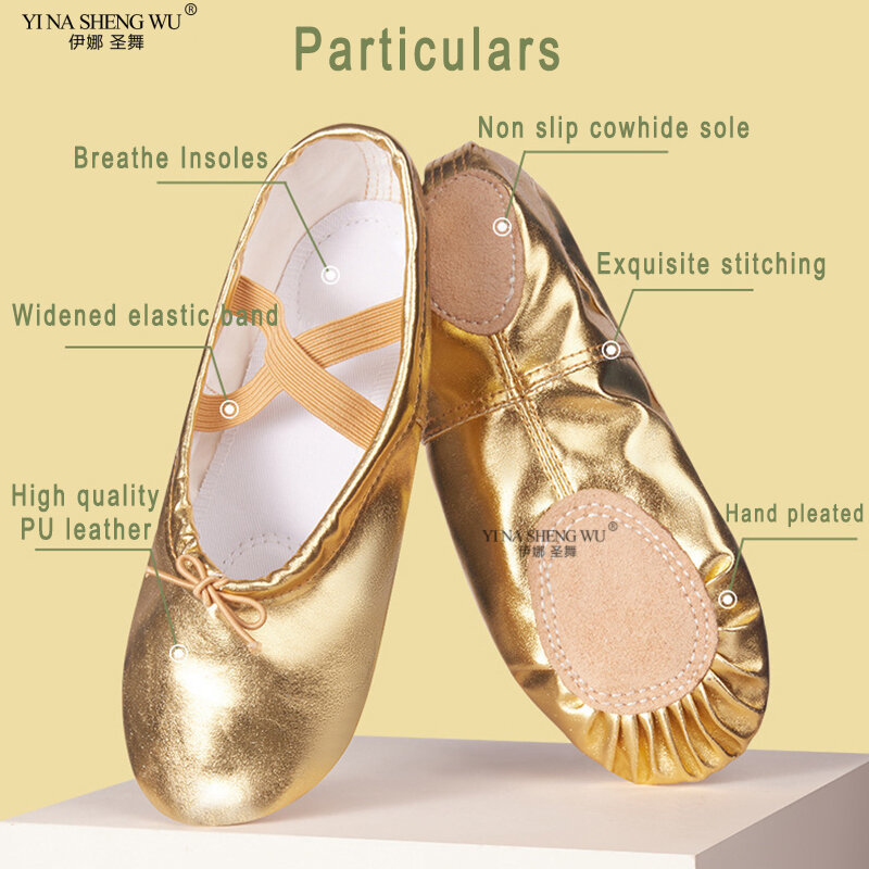 Zapatos de baile de suela suave para niños, zapatos de lona de cuero PU, zapatos de garra de gato para Yoga, zapatos de baile de Ballet dorados y plateados, venta al por mayor
