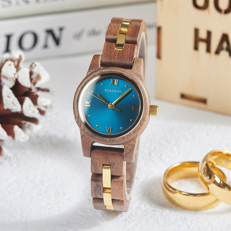 Bobo pássaro-relógio de madeira das mulheres, relógio de quartzo com caixa de presente, moda, frete grátis
