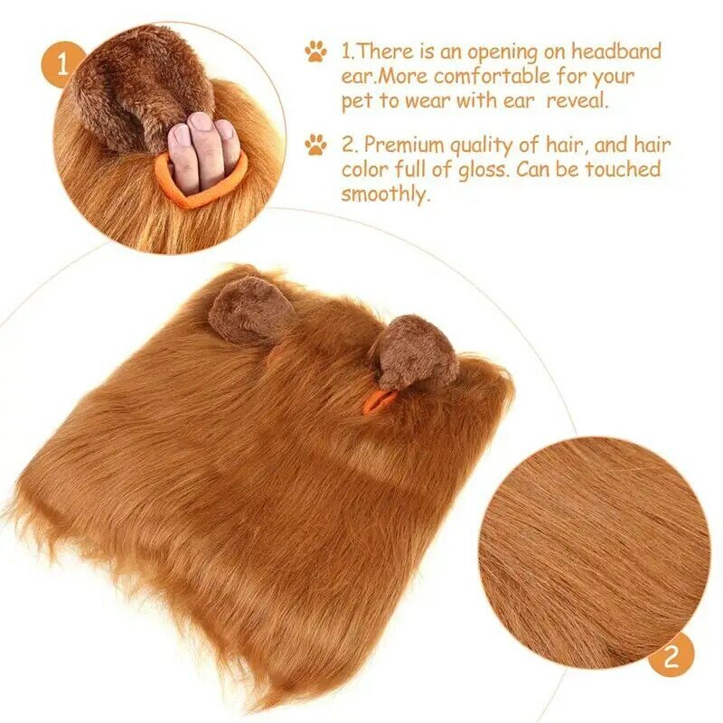 Pet Lion Headgear Hat Lion Hair Mane Costume With Ears For Dog Christmas Festival Wig Cosplay Costume-Dark Brown