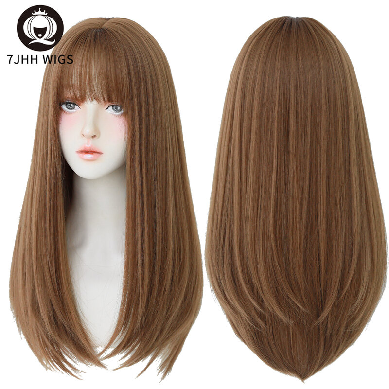 7JHH парики длинные прямые волосы с челкой синтетические парики для девочек новейшие модные прически черные вязаные волосы имбирный парик