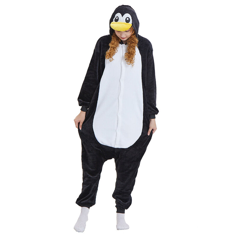 女性の黒と白のペンギンのパジャマ、帽子、背の高い動物のイメージ、ホーム家具、売れ筋製品、冬