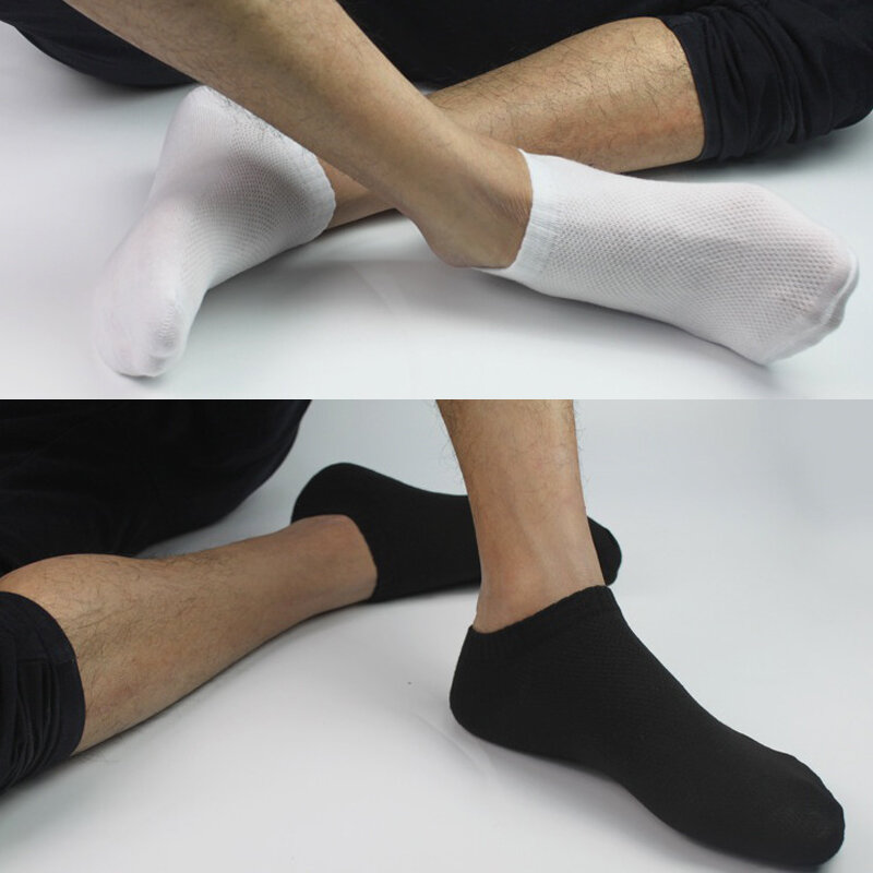 Meias de malha respirável para homens, meias de tornozelo curto, cor sólida elástica, alta qualidade, novas, 5 pares, 10 pares, 20 pares, 2024