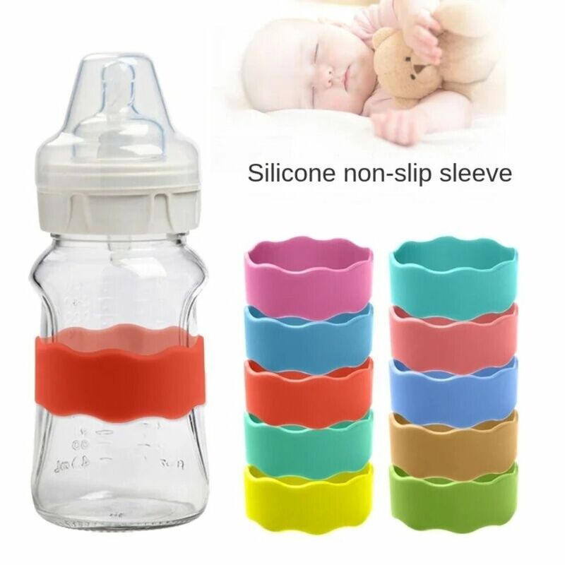 Banda antideslizante para biberones de bebé, Bandas de silicona de Color sólido, etiquetas para biberones, bandas de aislamiento térmico, etiquetas para biberones de agua, novedad