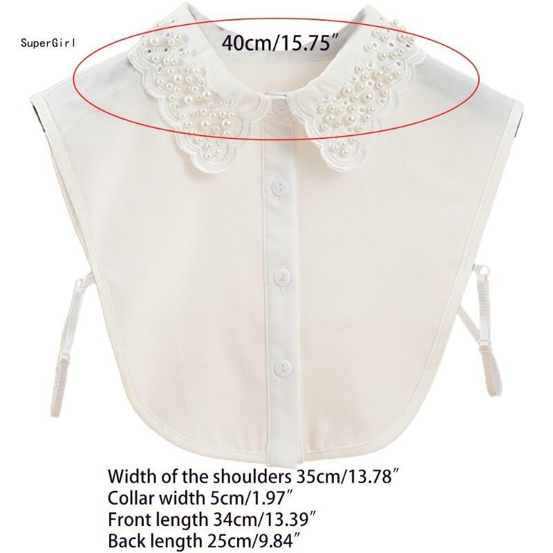 フェイクパールビーズフェイクカラー女性ホワイトディッキー刺繍スカラップハーフシャツ J78E