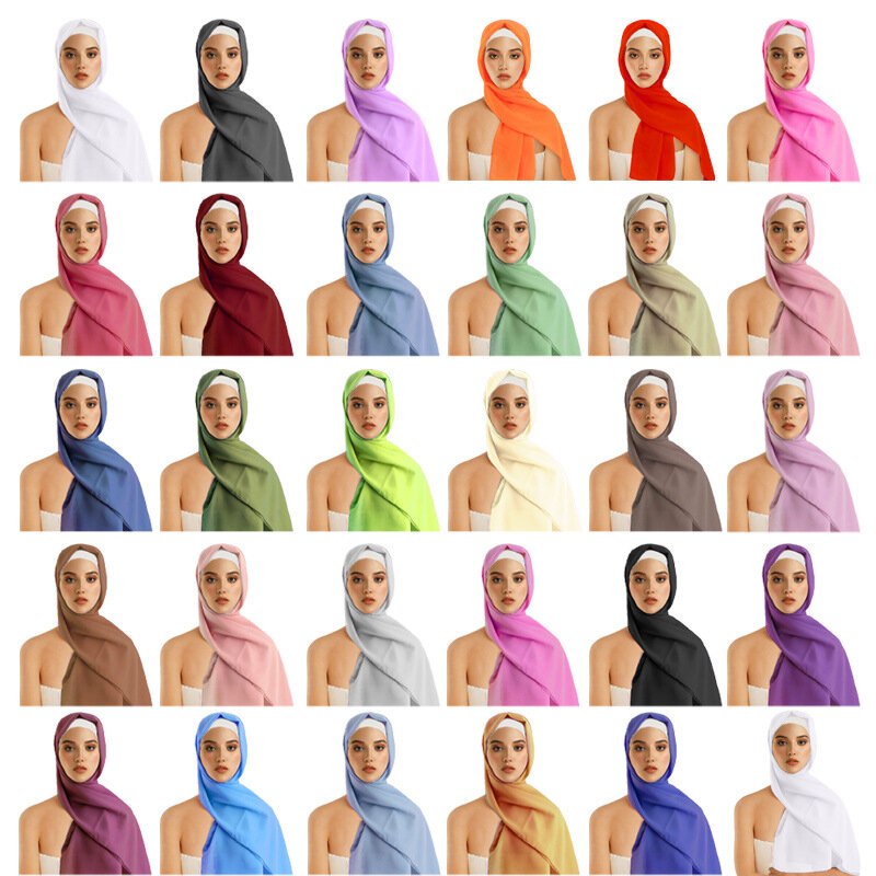 バブルパール-シルクシフォンスカーフ,無地,イスラム教徒のヒジャーブ,ターバン,スカーフ,バンダナ,女性のヘッドバンド,170x70cm