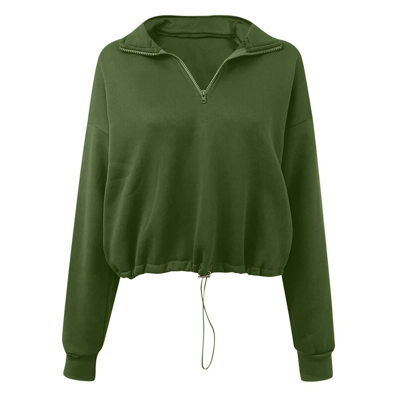 Harajuku Half Zip High Collar Sweatshirt Jackets Crop Top Women High Quality Solid Color Loose Windproof Jackets Outdoor Jacket