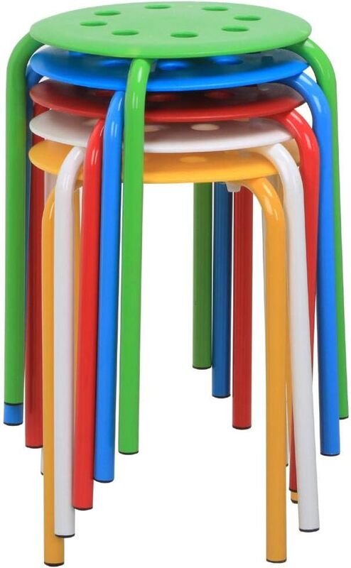 Bancozes de plástico empilhamento, portátil mesa de jantar cadeira, colorido, redondo, decorativo, várias cores, pacote de 5
