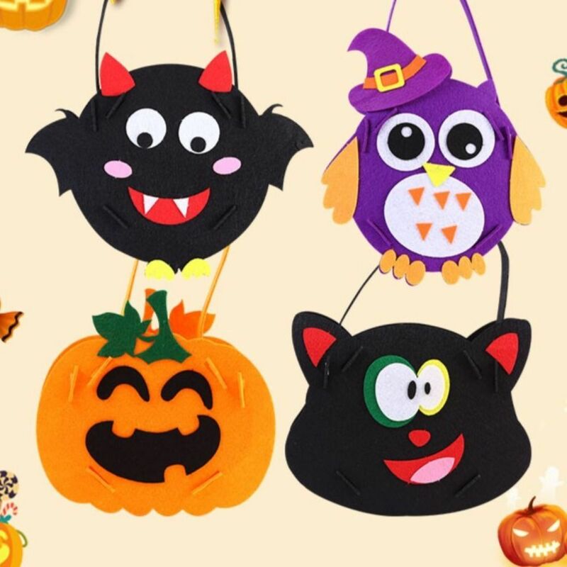 Portátil criativo DIY Halloween Candy Bag, tecido não tecido, Trick or Treat Snack Bag, morcego fantasma, saco de abóbora para crianças, presente de festa