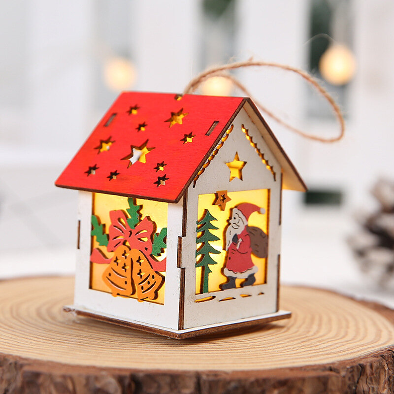 زينة عيد الميلاد للمنزل خشبية زخرفة المقصورة قلادة متوهجة شجرة عيد الميلاد زخرفة لوازم حفلة عيد الميلاد