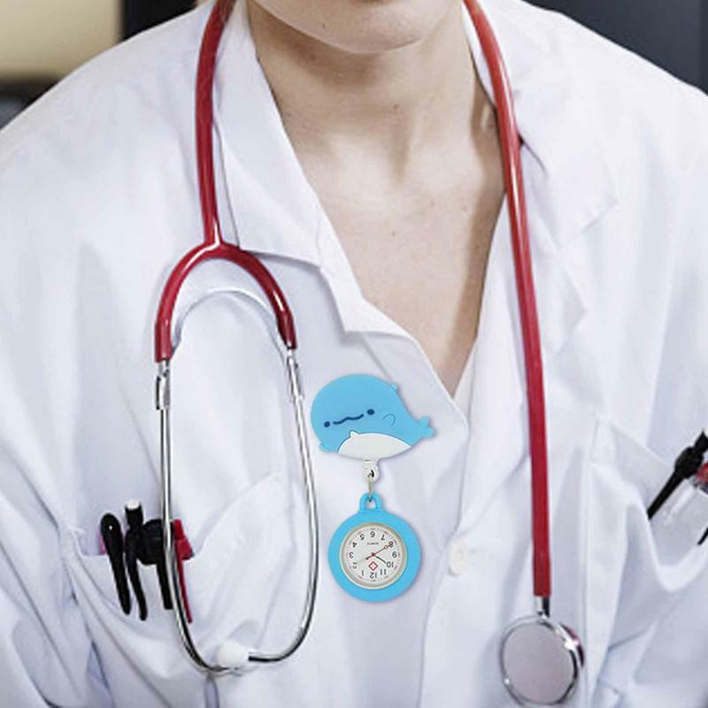 Reloj Digital analógico de silicona con Clip, reloj de enfermera de alta calidad, broche de bolsillo, movimiento de cuarzo, estetoscopio retráctil, Fob