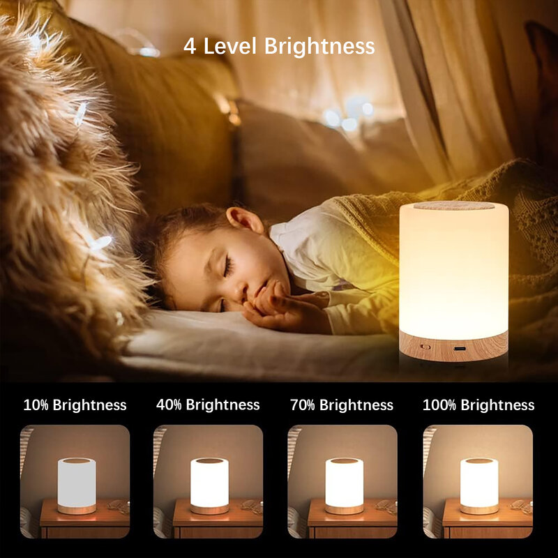 Smart LED Night Light para crianças, abajur portátil de cabeceira, Itens de decoração do quarto, USB recarregável Tabletop Lighting, Quarto e acampamento