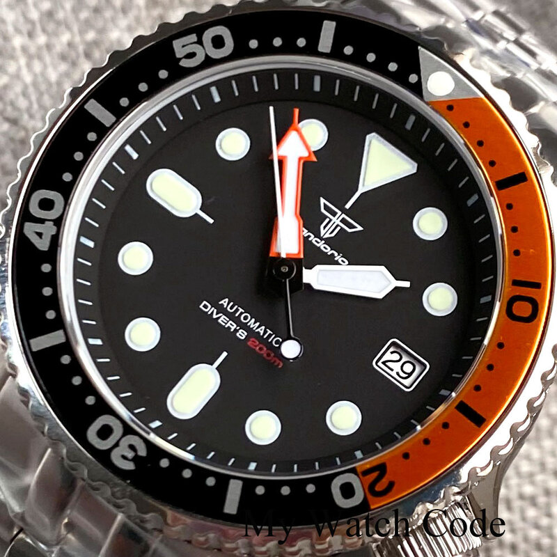 Tandorio SKX 3,8-Reloj de pulsera automático para hombre, de acero, NH35A, 41mm, deportivo, Lume Arrow, zafiro, 20Bar