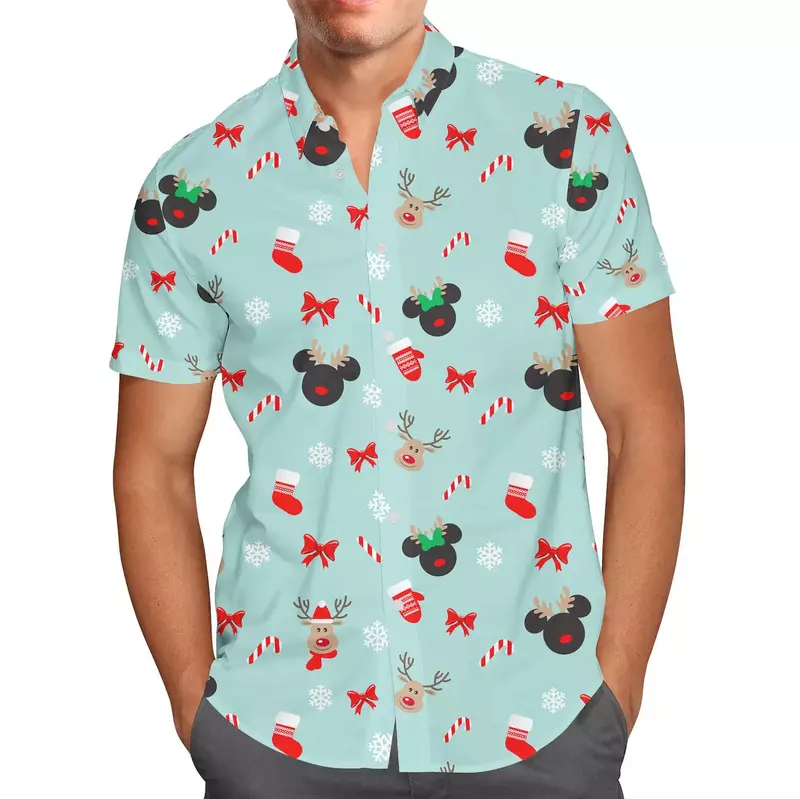 เสื้อฮาวายแฟชั่นสำหรับผู้ชายมิกกี้เมาส์มิกกี้เมาส์เสื้อเสื้อเชิ้ตใส่สบายชายหาดลำลอง