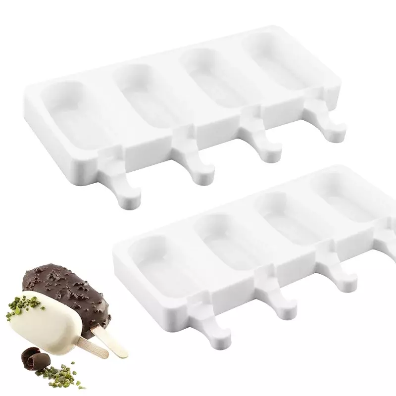 Силиконовые формы для фруктового льда, 4-полосная форма «сделай сам» для шоколада с деревянными палочками, контейнеры для хранения, Овальный торт для мороженого на Хэллоуин