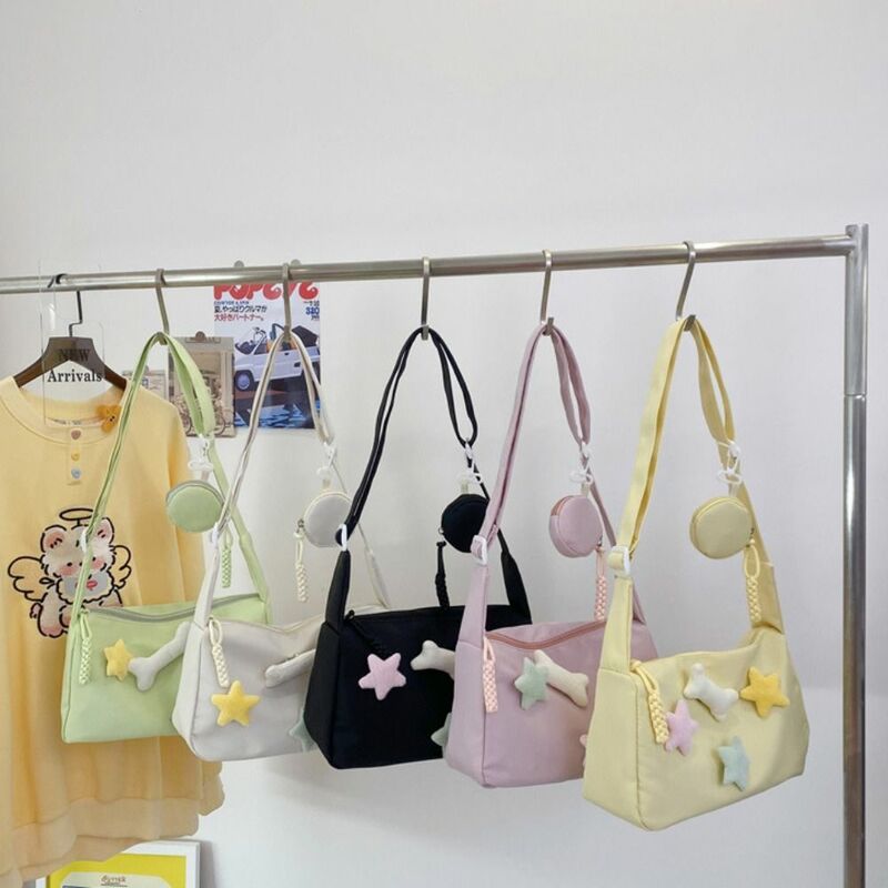 Pentagram Star Crossbody Bag Simple Nylon Large Capacity Star Handbag Y2k Handbag Canvas Shoulder Bag School