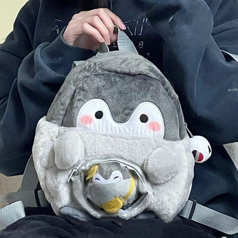 Прозрачный плюшевый рюкзак в виде пингвина, кошелек для монет с подвеской, детский школьный рюкзак JK Lolita, вместительная сумка с мультипликационными куклами