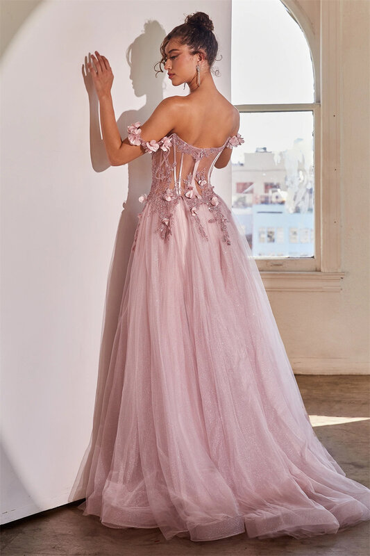 Annie Sweet Pink Prom Dresses Glitter 3D Tulle Princess abiti da sera occasioni formali abito da festa di nozze Robes De Soirée