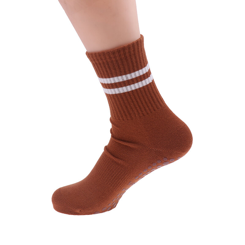 Хлопковые дышащие носки до середины икры для йоги, однотонные полосатые нескользящие спортивные носки, носки для пилатеса, танцев, фитнеса, тренировочные носки