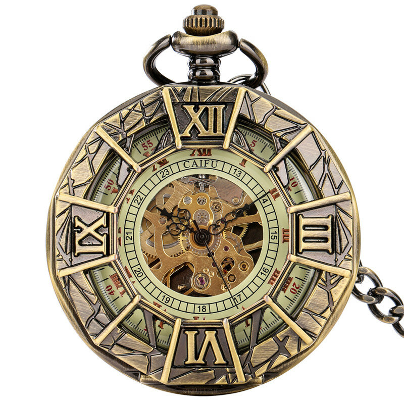 Steampunk กลวงออกแมงมุมปกผู้ชายผู้หญิงโรมันจำนวนกระเป๋านาฬิกากลไกอัตโนมัติย้อนยุคจี้ห่วงโซ่