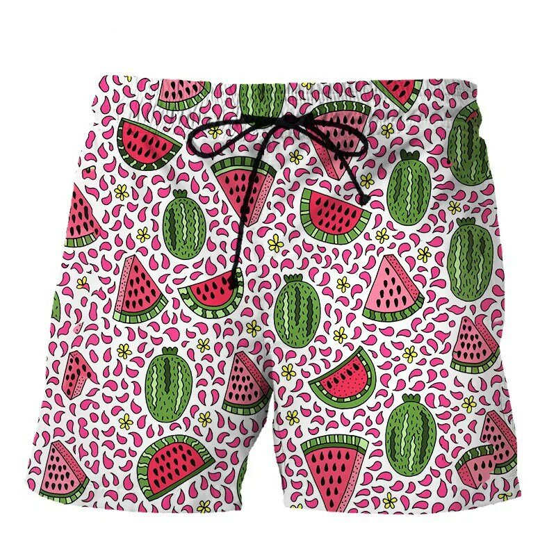 Шорты мужские пляжные с принтом арбуза, модные крутые Джемперы в гавайском стиле для отдыха, Короткие штаны с 3D принтом фруктов, летние шорты для серфинга