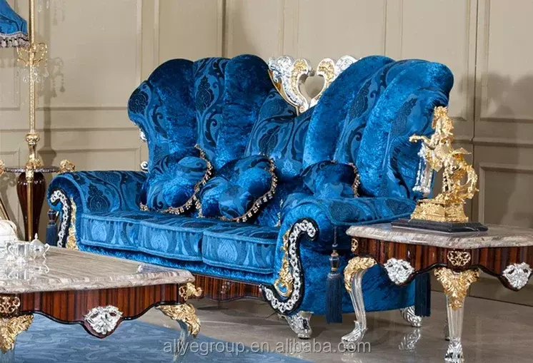 أريكة خشبية منحوتة يدويًا لغرفة المعيشة ، أثاث مللكي ، قماش عتيق ، أثاث إيطالي قديم ، نوعية جيدة ، بيع بالجملة ، KT188