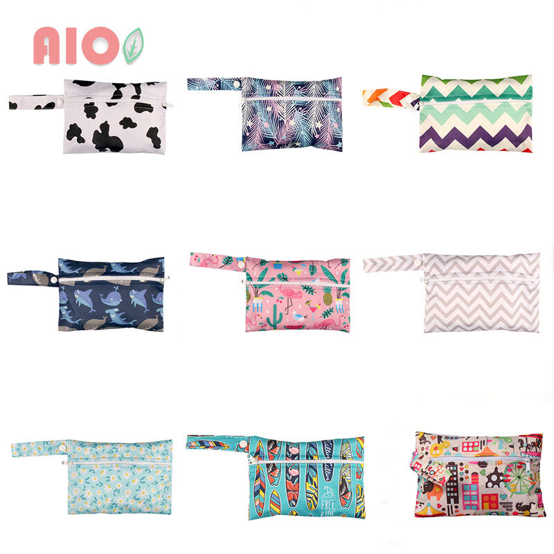 AIO-Bolsa de almacenamiento impermeable lavable para almohadillas menstruales, bolsa de cosméticos portátil, bolsa de pañales reutilizable, bolsas de basura para lactancia